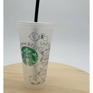 Starbucks Reusable Cold Cup 24Oz BT21 Inspired Cartoon Characters Plastic Lid
